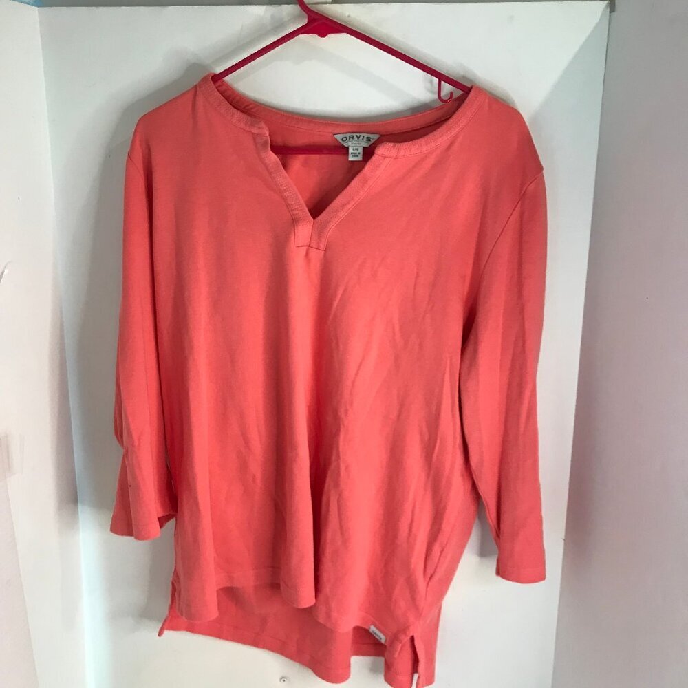 ORVIS WOMENS 3/4 SLEEVE SPLIT NECK TOP SIZE L